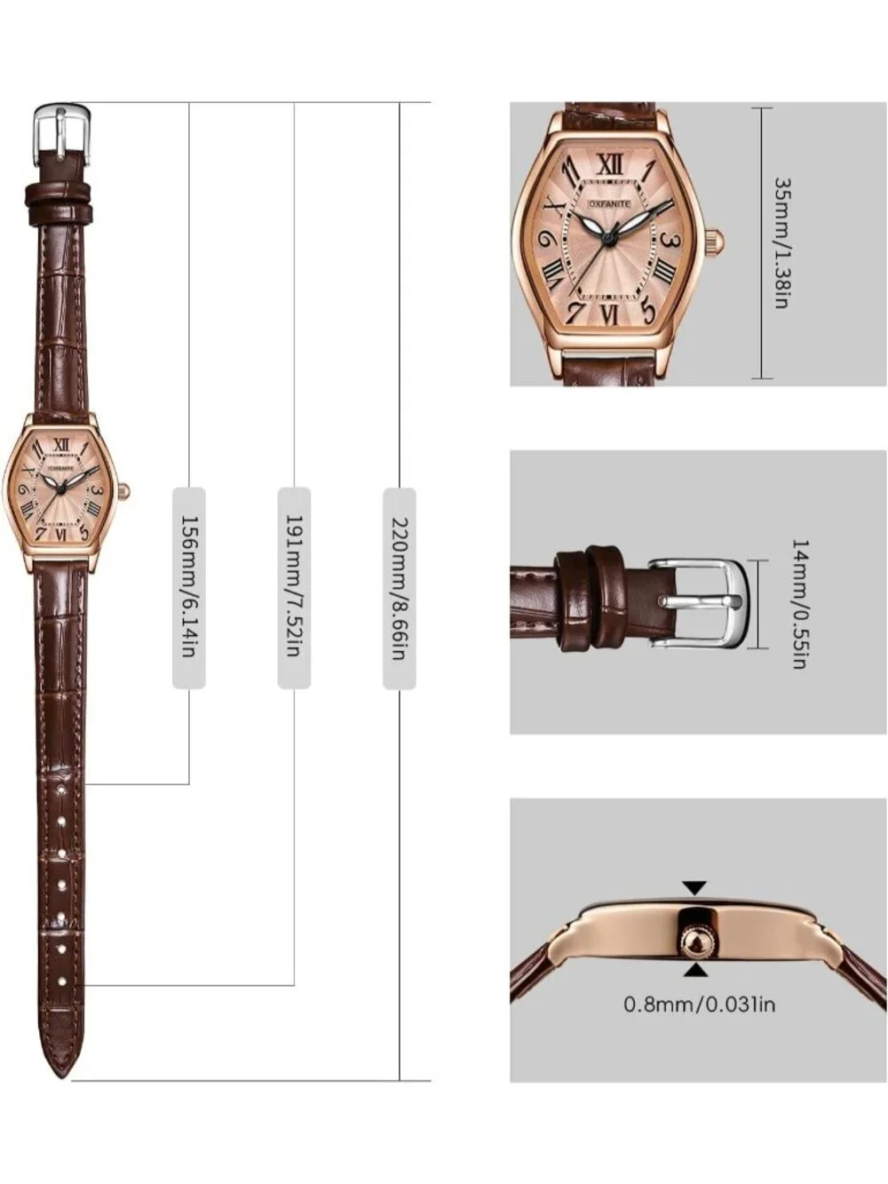 Women's Brown And Black Analog Leather Band Elegant Barrel-Shaped Classic Watch